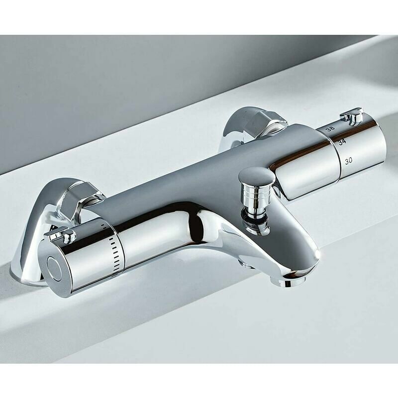 Mitigeur Baignoire Thermostatique, Robinet Thermostatique Baignoire, Mitigeur de Douche pour Baignoire avec Contrôle de la Température, Laiton,