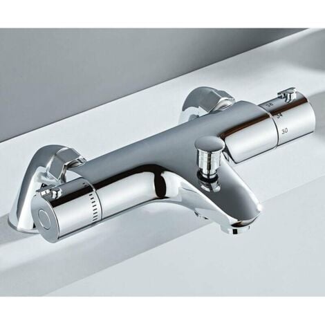 RTGPT Mitigeur Baignoire Thermostatique, Robinet Thermostatique Baignoire, Mitigeur de Douche pour Baignoire avec Contrôle de la Température, Laiton, Finition Chromée, Monté sur Baignoire Mitigeur Thermosta