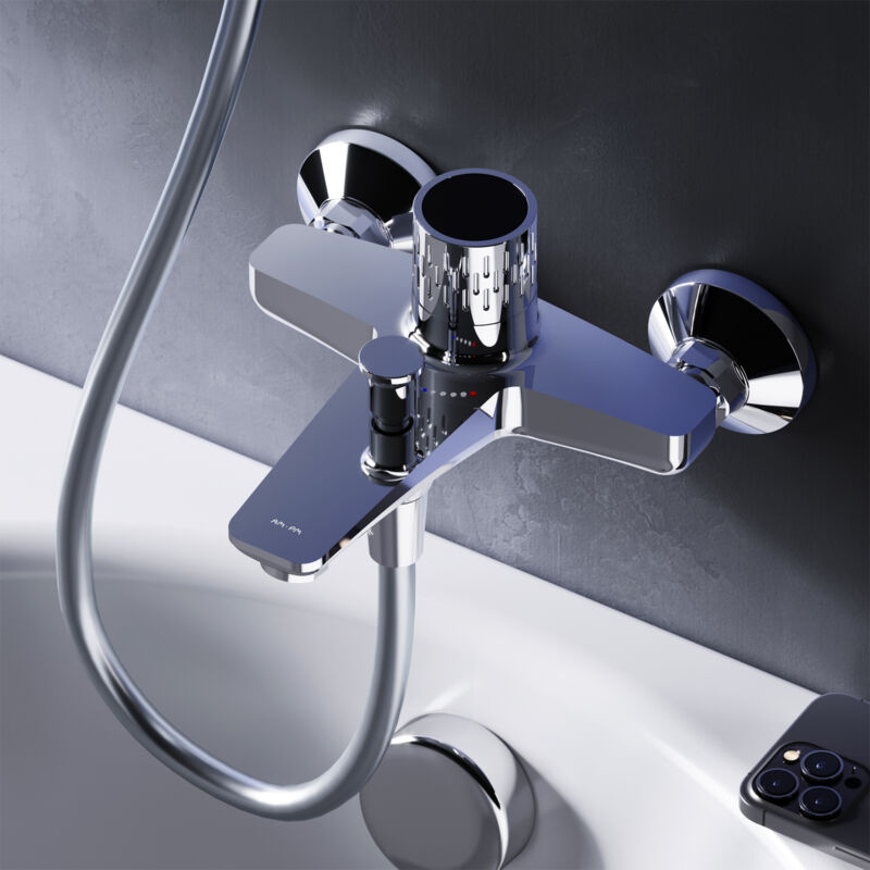 Mitigeur Baignoire Chrome Robinet Baignore Main Monté Mur pour Salle de Bains Mélangeur de Baignoire en Laiton - Am.pm