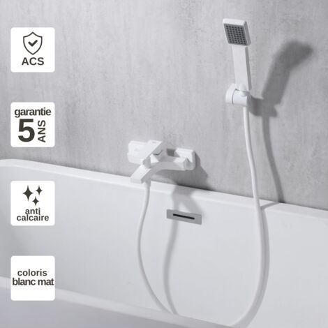 Mitigeur Bain/Douche blanc mat Pommeau Anti-Calcaire - Design Moderne et Économie d'eau - Kit Complet ART IMEX
