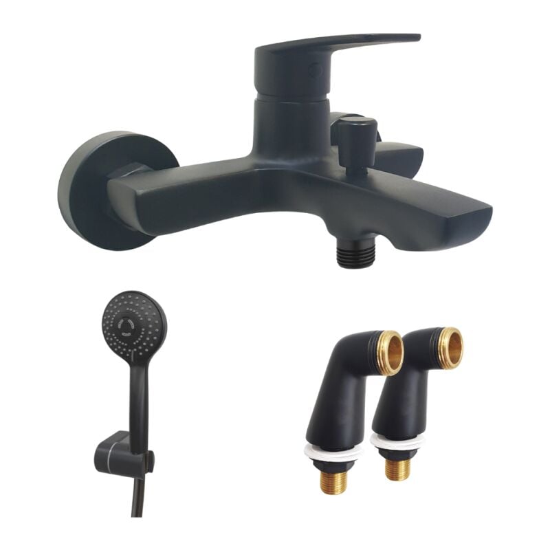 Mitigeur bain douche mural paini Ruby + Minikit douchette 3 jets rond Ruby + Colonnettes Noir mat