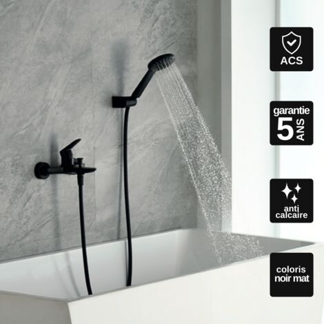 Mitigeur Bain/Douche noir mat Pommeau Anti-Calcaire - Design Moderne et Économie d'eau - Kit Complet BELGICA IMEX