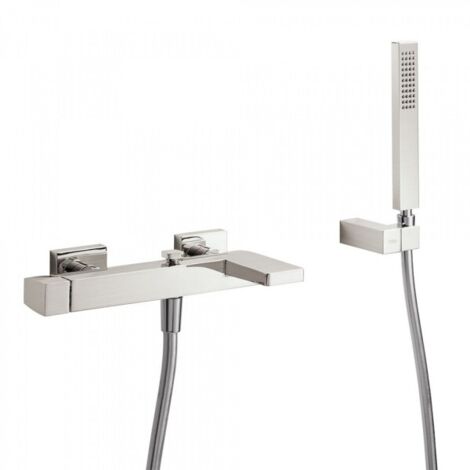 Mitigeur bain Douchette à main anticalcaire avec support orientable et flexible ACIER Slim Colors - TRES 20217001AC