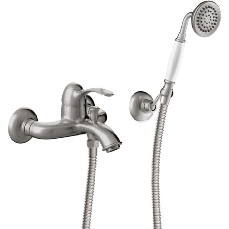 Mitigeur bain Douchette à main anticalcaire avec support orientable Finition Acier - TRES 24217001AC