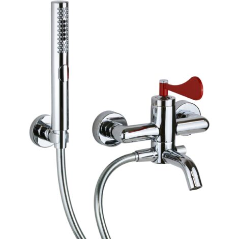 Mitigeur bain extérieur avec manette rouge avec inverseur et flexible Mamoli Paola&TheBathroom 1945PG110C21  Rouge