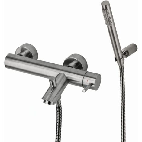 Mitigeur bain extérieur en acier brossé avec douche Paffoni Light LIG023ST Steel Looking