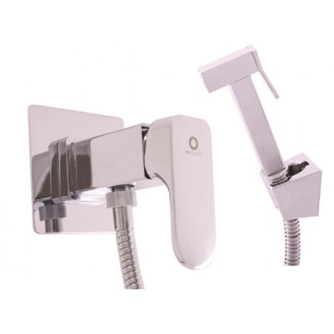 Mitigeur bidet à support fixe avec douchette YUKON en laiton chromé-Argenté-Argenté-Douchette chromée---Douchette chromée