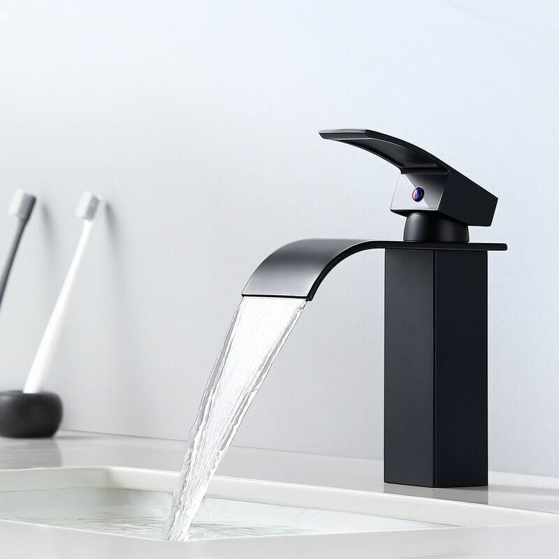 Largeight - Mitigeur Cascade Noir Moderne pour Lavabo - Robinet de Salle de Bain Auralum - Convient pour les Lavabos encastrés-