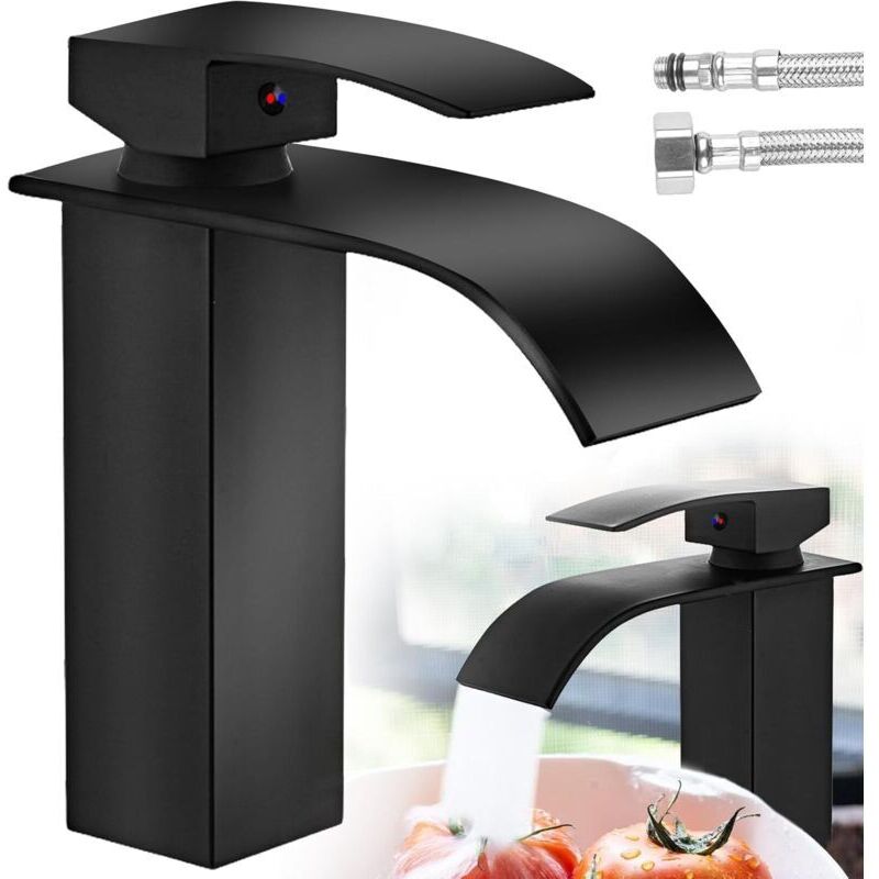 Mitigeur Cascade Noir Moderne pour Lavabo - Robinet de Salle de Bain Auralum - Convient pour les Lavabos encastrés