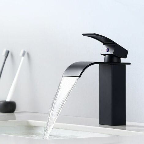 KZQ Mitigeur Cascade Noir Moderne pour Lavabo - Robinet de Salle de Bain Auralum - Convient pour les Lavabos encastrés