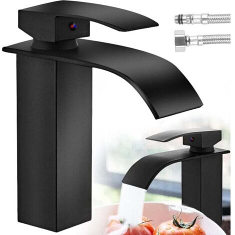Mitigeur Cascade Noir Moderne pour Lavabo Robinet de Salle de Bain Auralum Convient pour les Lavabos encastrés