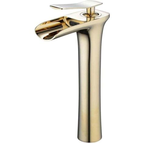 Mitigeur Cascade Robinet Grand Corps 1 Trou Montage Lavabo Robinets De Lavabo De Salle De Bains Or Chrome Mitigeur Lavabo Chaud Et