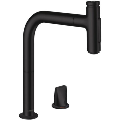 mitigeur cuisine 2 trou s 200,avec douchette extractible 2 jets, sBox noir mat
