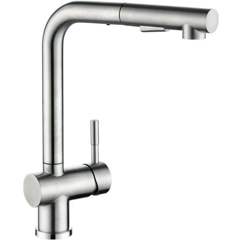 Mitigeur Cuisine avec Douchette Extractible, Robinet Cuisine Douchette Extensible, Mitigeur Evier 2 Jets, Robinetterie Rotatif à 360°, Robinet Evier Tete en Acier Inox