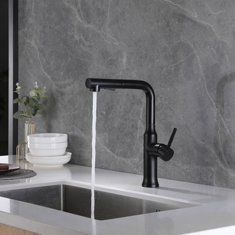 Mitigeur cuisine douchette noir mat en acier inoxydable, Mitiguer Évier Pivotant à 360°avec deux modes de jet - Sumerain