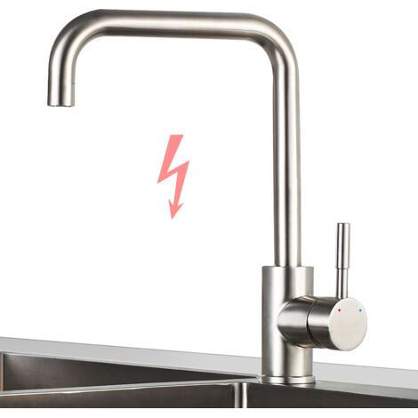 Mitigeur cuisine basse pression en acier inoxydable – Rotation 360°, robinet évier à levier unique, 3 connexions pour chauffe-eau