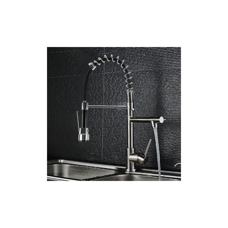 Mowze - Robinet de cuisine avec ressort en spirale robinet et douchette (Robinet de cuisine led noir)