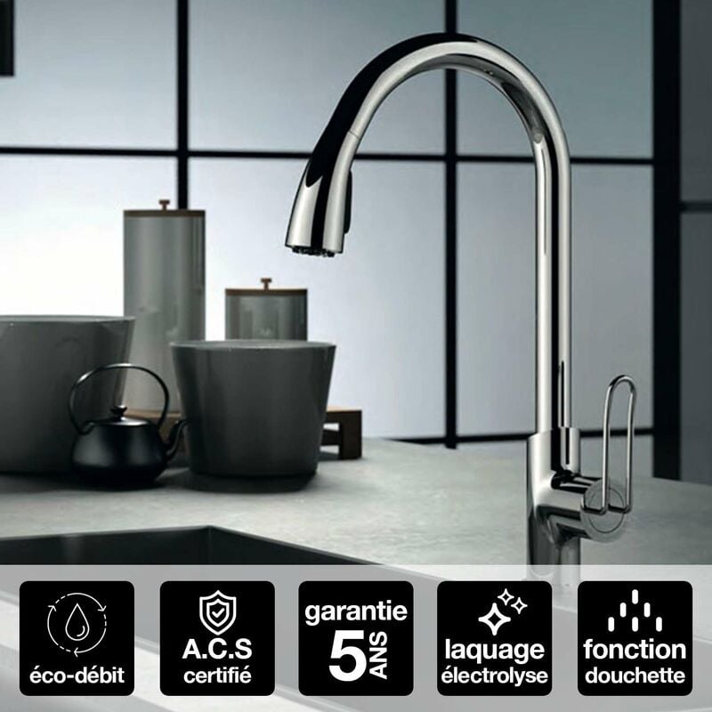 Imex Products - Robinet Mitigeur de Cuisine anti-calcaire avec Douche anti-calcairette Chrome imex belice GCRH041
