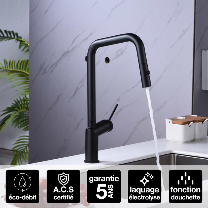 Imex Products - Robinet Mitigeur de Cuisine anti-calcaire avec Douche anti-calcairette Noir Mat imex bonn GCE024/NG