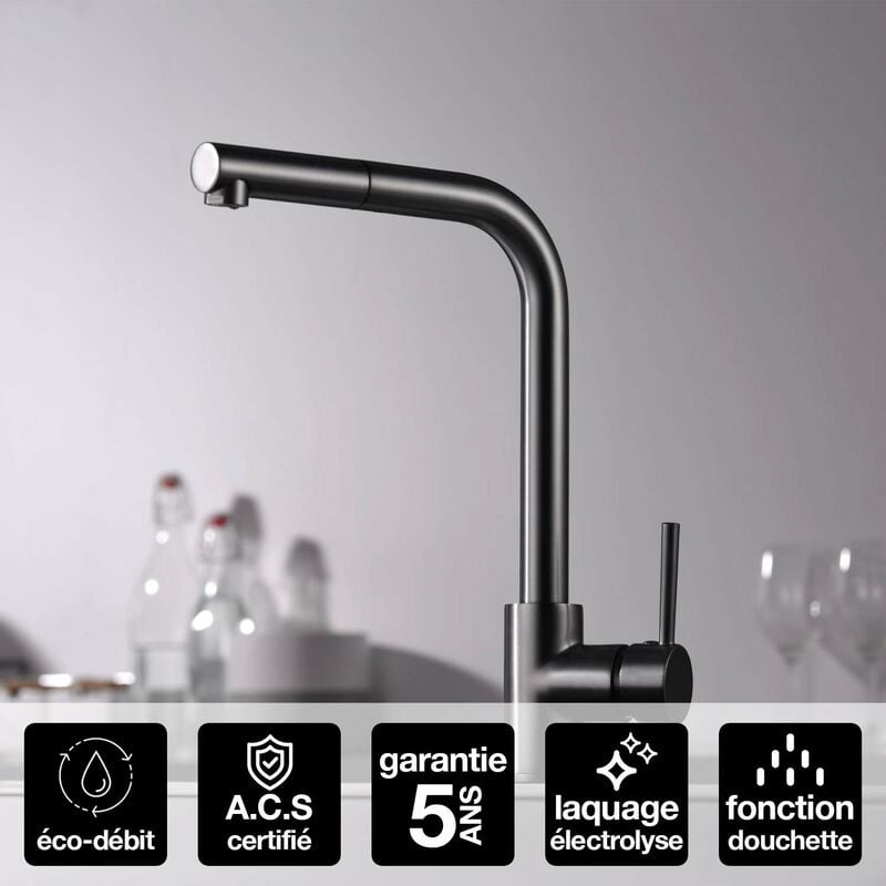 Imex Products - Robinet Mitigeur de Cuisine anti-calcaire avec Douche anti-calcairette Black Gun Métal imex malta GCE006/BGM