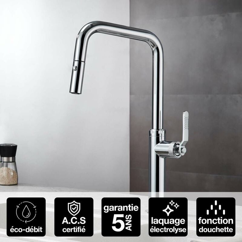 Imex Products - Robinet Mitigeur de Cuisine anti-calcaire avec Douche anti-calcairette Chrome imex niza GCE027