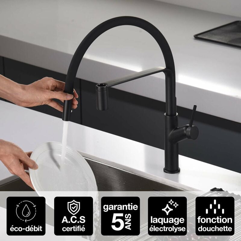Imex Products - Robinet Mitigeur de Cuisine anti-calcaire avec Douche anti-calcairette Noir Mat imex sena GCE022/NG