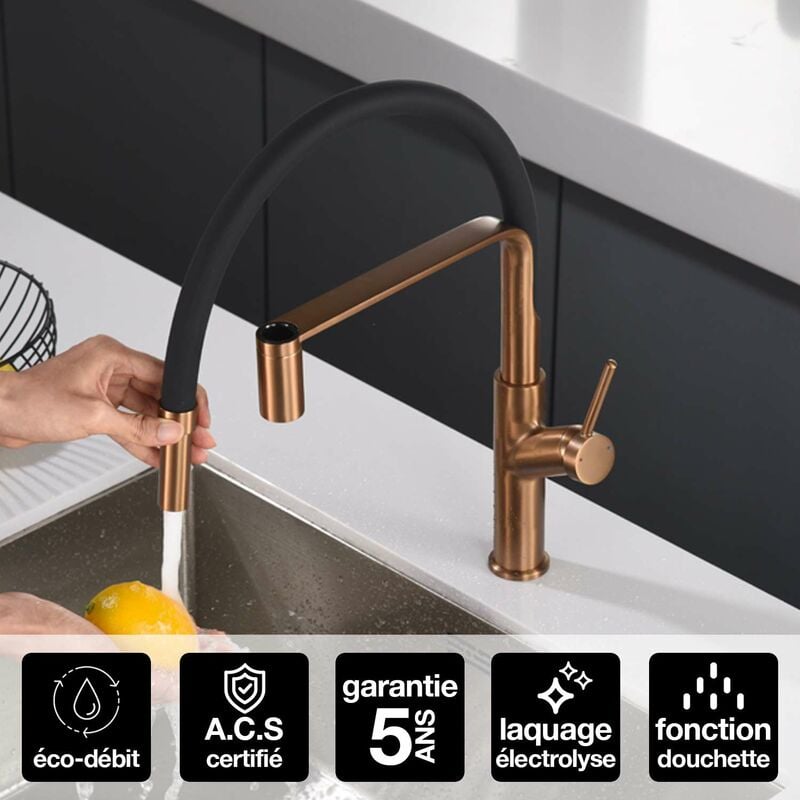 Imex Products - Robinet Mitigeur de Cuisine anti-calcaire avec Douche anti-calcairette Or Rose imex sena GCE022/ORC
