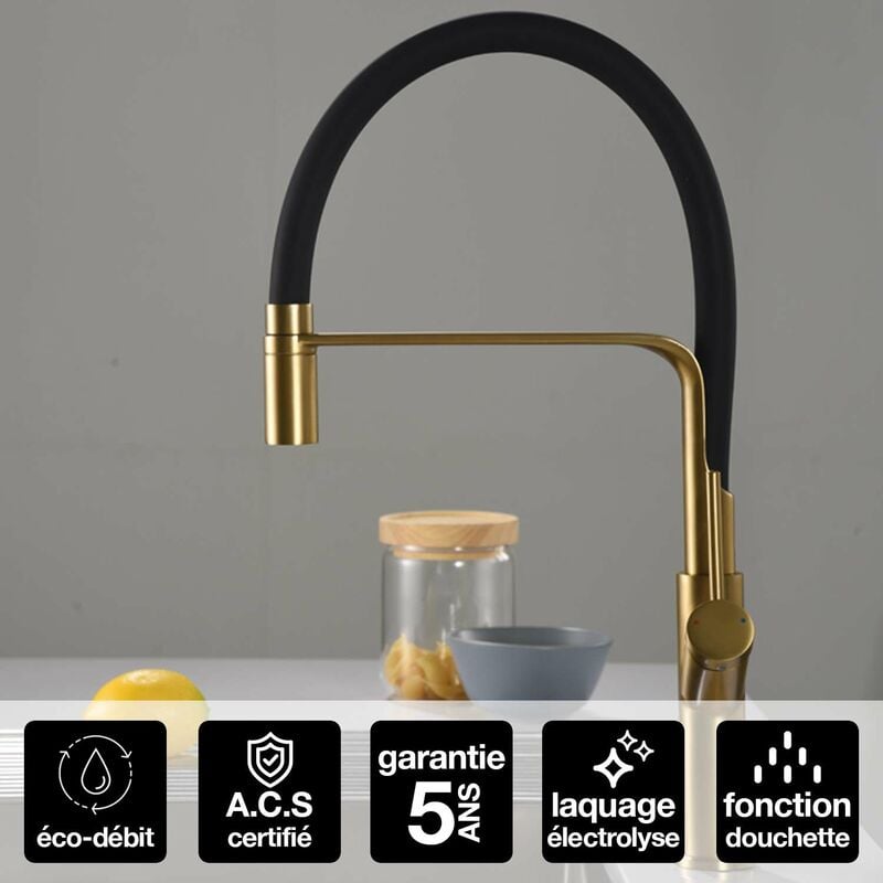 Imex Products - Robinet Mitigeur de Cuisine anti-calcaire avec Douche anti-calcairette Or Brossé imex sena GCE022/OC