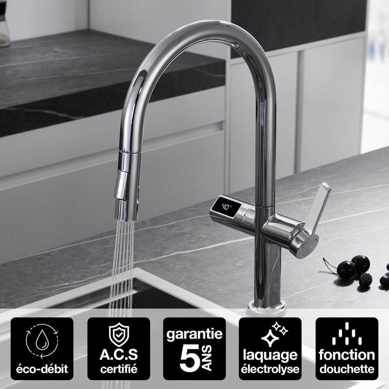 Imex Products - Robinet Mitigeur de Cuisine anti-calcaire avec Douche anti-calcairette Chrome imex turin GCE021