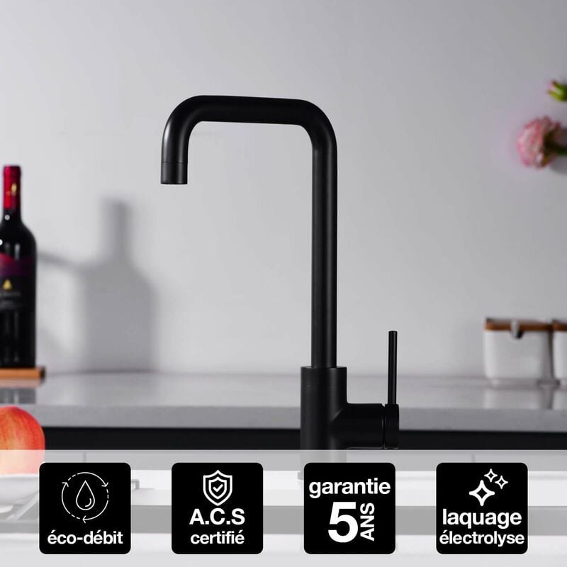 Imex Products - Robinet Mitigeur de Cuisine anti-calcaire avec Douche anti-calcairette Noir Mat imex loira GCR004/NG