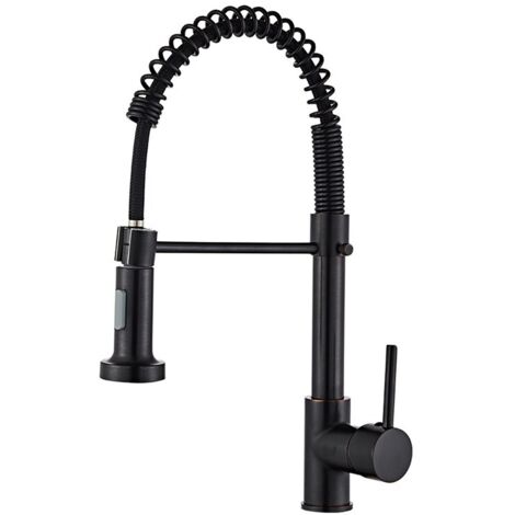 Mitigeur cuisine noir inox 44 cm rotatif 360° bec extensible robinet évier monotrou cartouche céramique