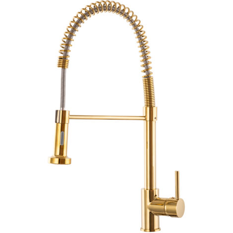 Mitigeur Cuisine pour Évier Granitan Spiral Or - Robinet en Laiton avec Douchette Extractible et Bec Pivotant 360°