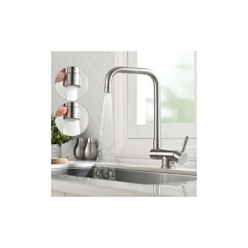 Tuserxln - Mitigeur Cuisine Rabattable avec 2 Jets aux Choix Robinet Cuisine Sous Fenêtre Robinetterie Cuisine Pliable Bec Orientable 360° Mitigeur