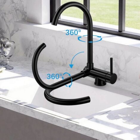 ONYZPILY Mitigeur Cuisine Rabattable Noir Pivotant à 360° Robinet de Cuisine avec Poignée Pliable Contre Fenêtre Robinet Mitigeur Evier Acier Inox 304 à Eau Chaude et Froide