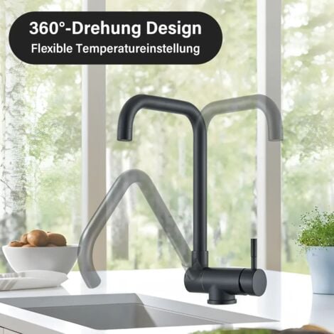 Mitigeur Cuisine Rabattable Noir Pivotant à 360°,Onyzpily Robinet de Cuisine avec Poignée Pliable, Robinet Mitigeur Evier Acier Inox Eau Chaude et Froide pour Cuisine