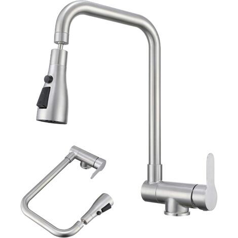 Mitigeur Cuisine Rabattable, Robinet Cuisine Rabattable Avec 3 Jets Modes,robinet Cuisine Pliable Pour Fenêtre,Mitigeur Evier Cuisine En Acier Inoxydable 304 Brossé (Brossé)