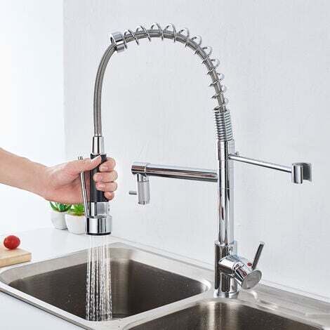 Mitigeur Cuisine Robinet avec Douchette Flexible et Pivotante Robinetterie Deux Jets Rétractable évier Bec Haut en Laiton Durable