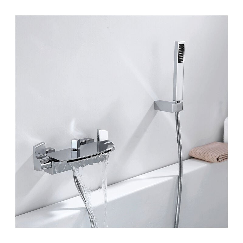 Mitigeur de Baignoire Cascade Robinet de Douche Mural avec Douchette à Mains Set de douche en Laiton Chromé