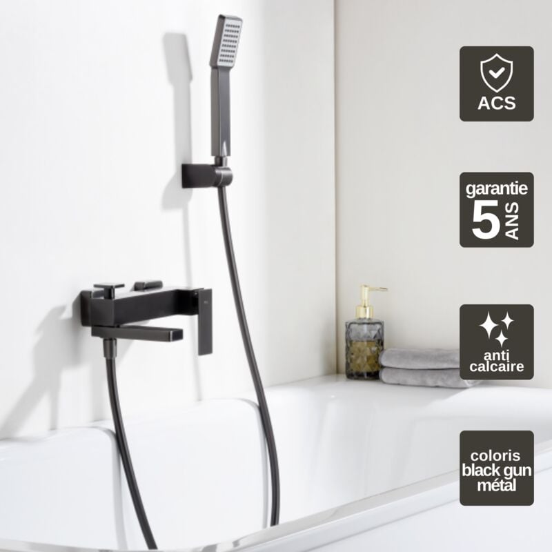 Mitigeur de Baignoire et Douche anti-calcaire Black Gun Métal imex pisa BDP048-4BGM
