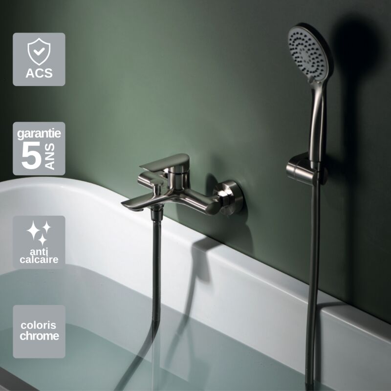 Mitigeur de Baignoire et Douche anti-calcaire Nickel Brossé imex ural BDG040-4NQ