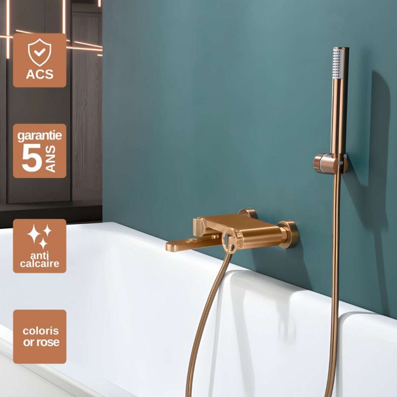 Mitigeur de Baignoire et Douche anti-calcaire Or Rose Cuivré imex olimpo BDC033-4ORC