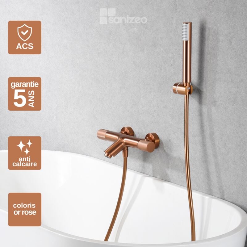 Mitigeur de Baignoire et Douche anti-calcaire Thermostatique Or Rose imex line BTD038-4ORC