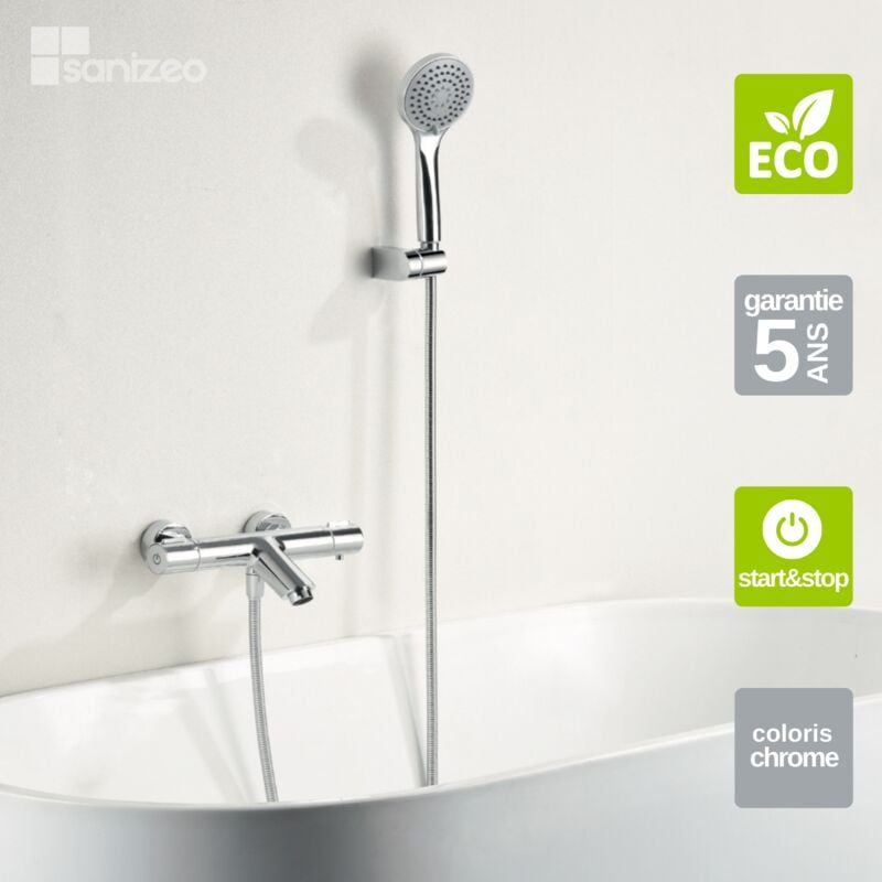 Mitigeur de Baignoire et Douche Thermostatique Économie d'Eau Chrome imex eco-kent BTK017-4ECO