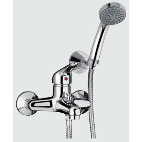 Mitigeur de baignoire extérieur chromé complet avec douche et support mural
