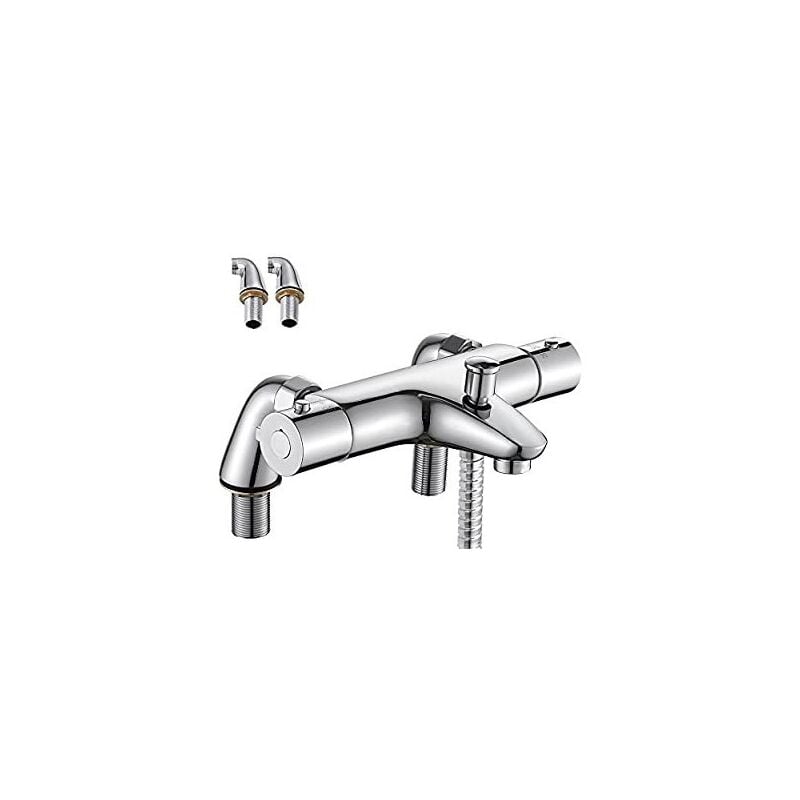 Mitigeur de baignoire Mitigeur Thermostatique Baignoire, Robinet Thermostatique Bain Douche avec Bouton de Sécurisé à 38°C, Robinets de douche