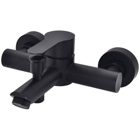 Mitigeur de Baignoire Noir Sans Douchette, Robinet de Douche Salle de Bain Monocommand en Inox SUS304, Robinet Mural Design Élégant