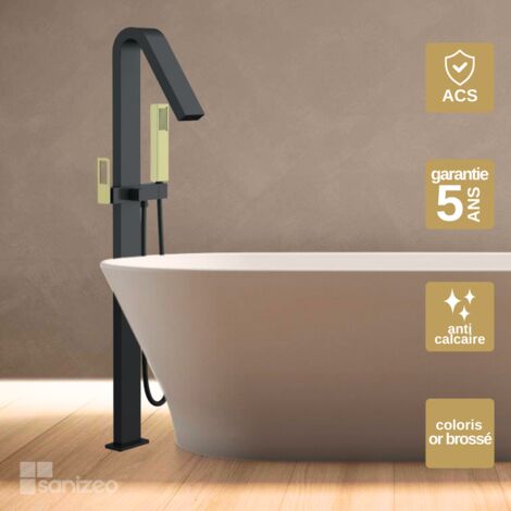 Mitigeur de baignoire sur pied noir/or - Design Moderne et Économie d'eau - SUECIA IMEX