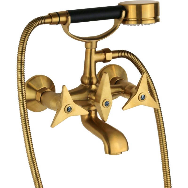 Mitigeur de bain externe couleur laiton brossé avec douchette Mamoli Gio Ponti 1030F214002G Laiton brossé