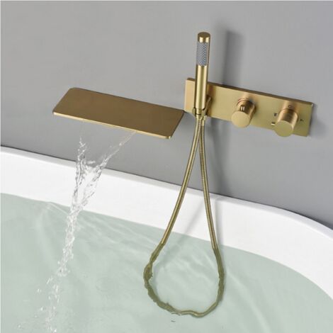 Mitigeur de bain mural thermostatique doré brossé, Léno