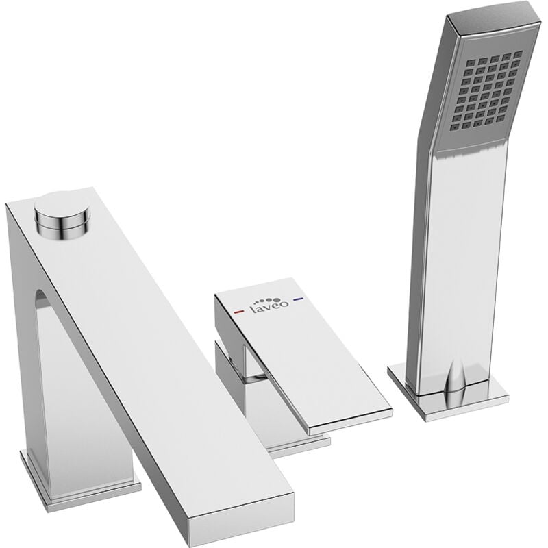 Mitigeur bain droit 3 trous avec douche chromé Laveo Kvadrato